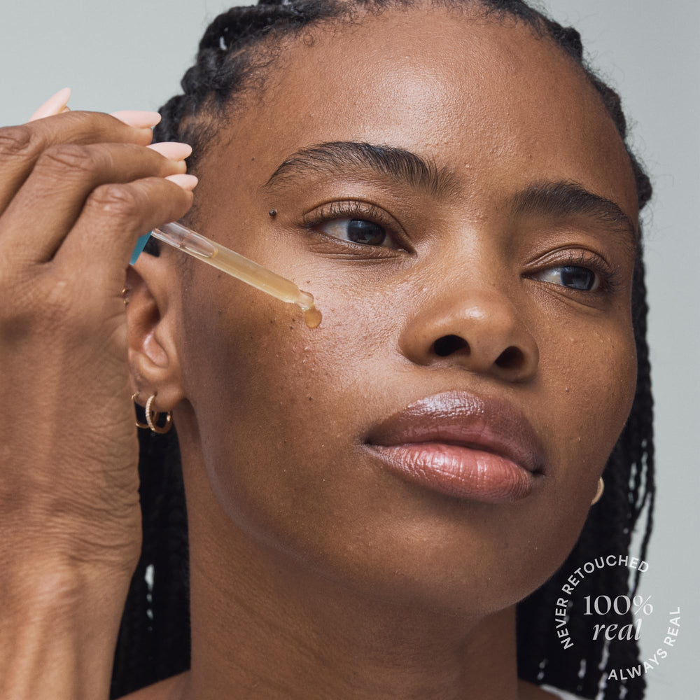 TULA Brightening Treatment Drops in morning skincare shot hints at balanced skin tone.