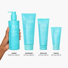 TULA cleansing lather close-up highlighting probiotic extracts for balanced, nourished skin.