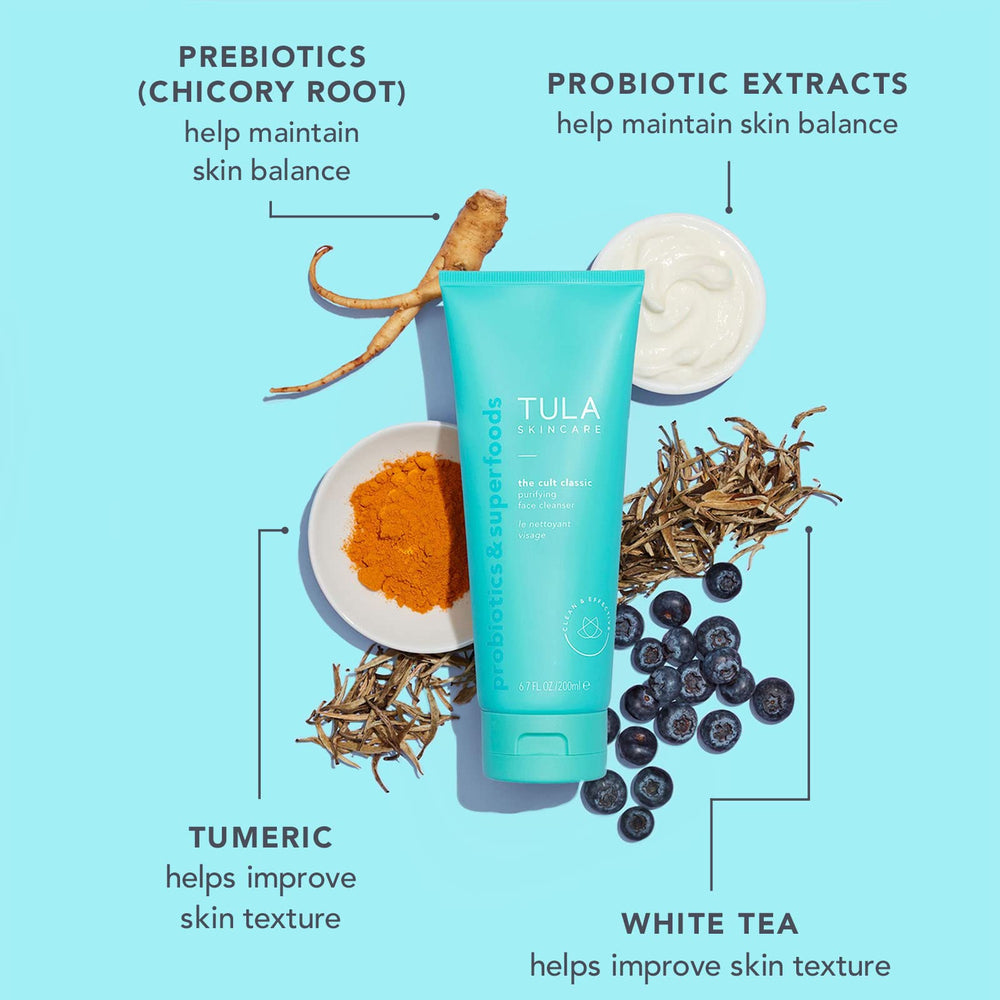 TULA Cult Classic Cleanser travel-size bottle for refreshing cleanse.
