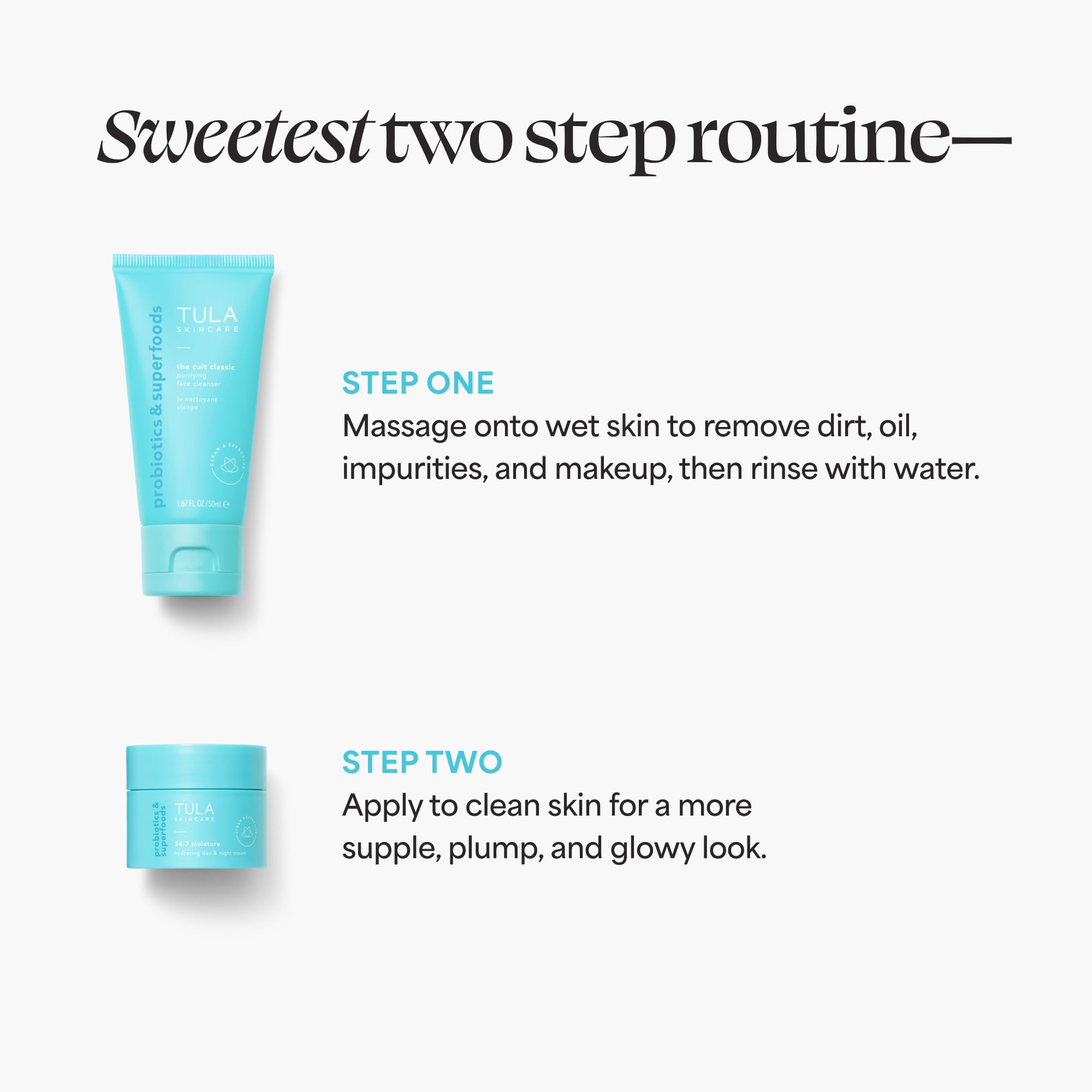 TULA Cult Classic Purifying Cleanser packaging indicates gentle cleansing.