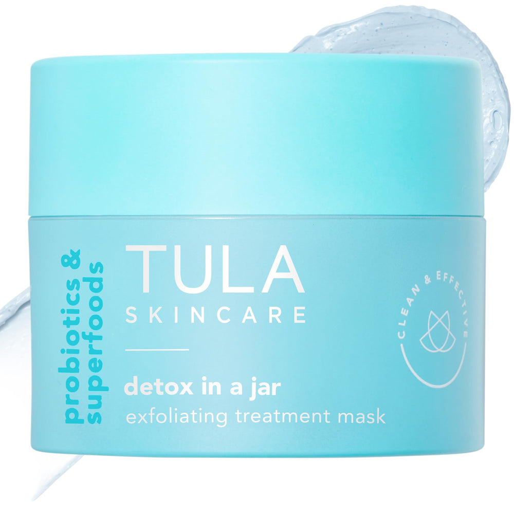 TULA Detox in a Jar exfoliating mask application refines texture