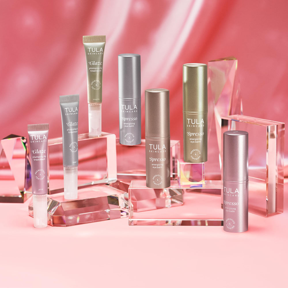 TULA Eye Balm closeup cooling glow on skin for refreshed look.