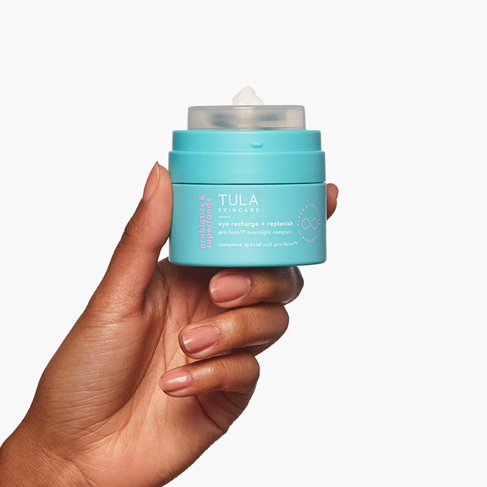 TULA Eye Recharge pillowy texture supports gentle under-eye care.