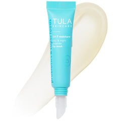 TULA lip mask jar closeup showing clear nourishing formula for hydrated lips