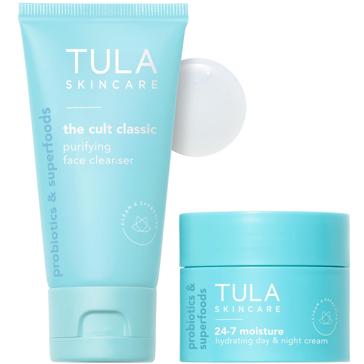 TULA Petite Treats travel duo foaming gel cleanser refreshes skin without stripping.