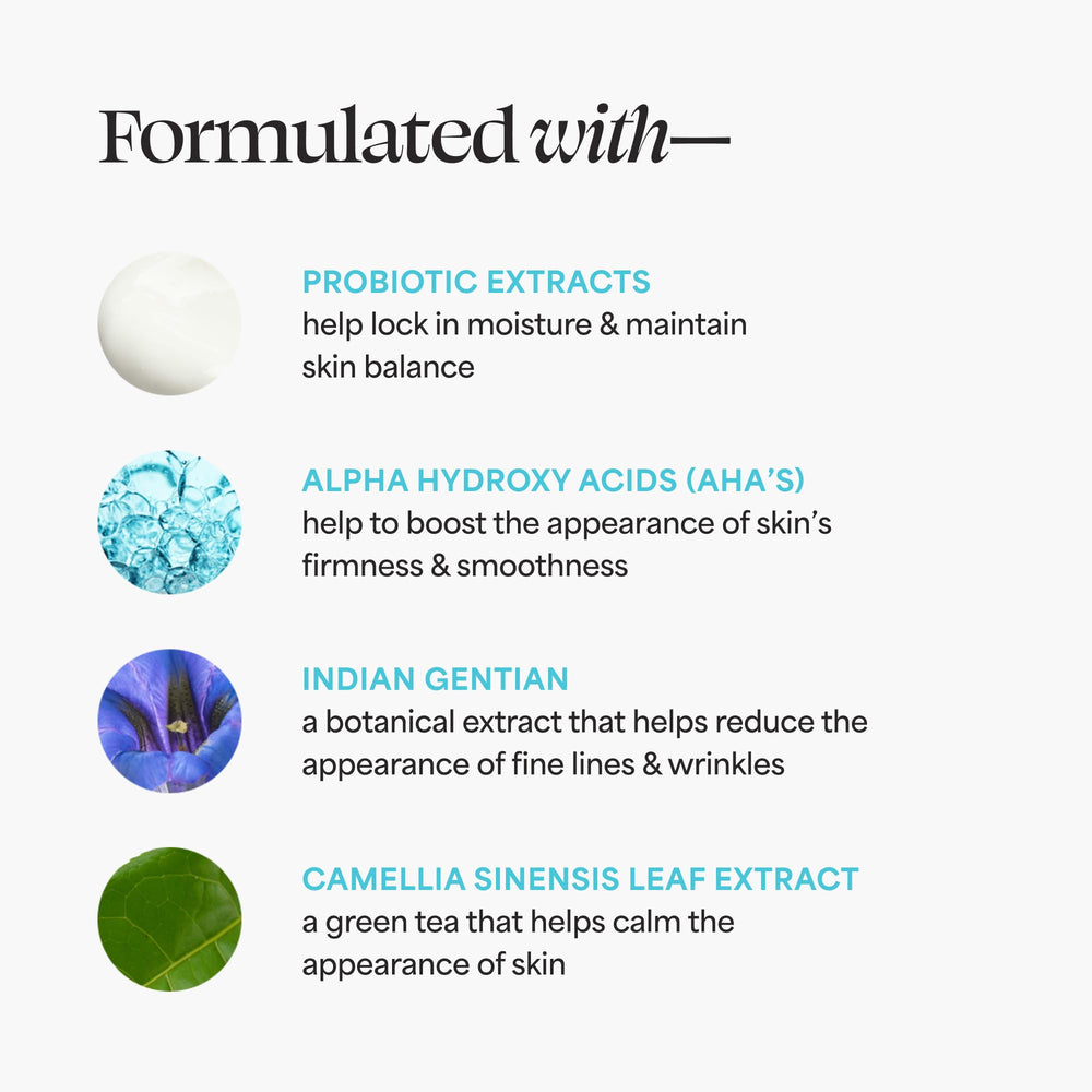 TULA probiotic extracts bottle emphasizes skin-friendly ingredients supporting healthy complexion