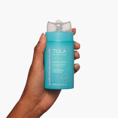 TULA Protect + Plump daily routine scene highlights skincare-first approach.