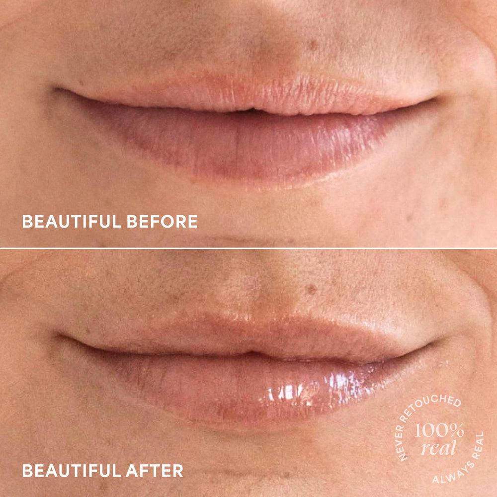 TULA Rose Glow lip balm on lips delivers rosy shine and hydration