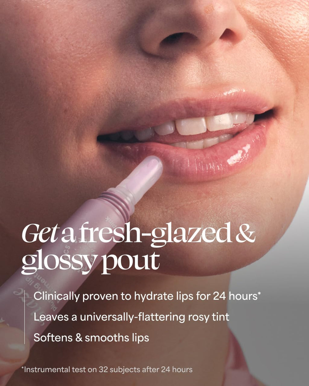 TULA Rose Glow lip balm texture closeup suggests smooth glossy finish