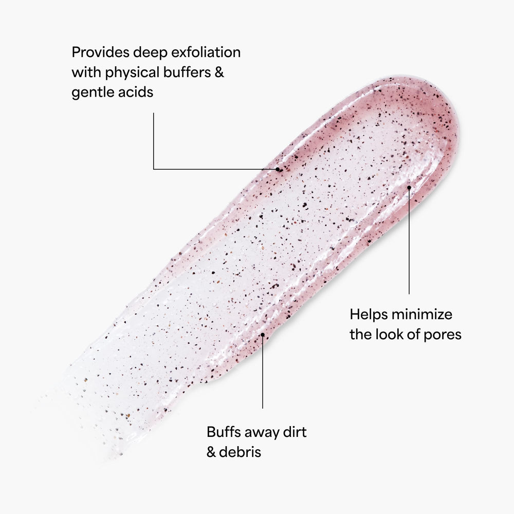 Closeup of scrub texture showing gentle exfoliation in TULA formula