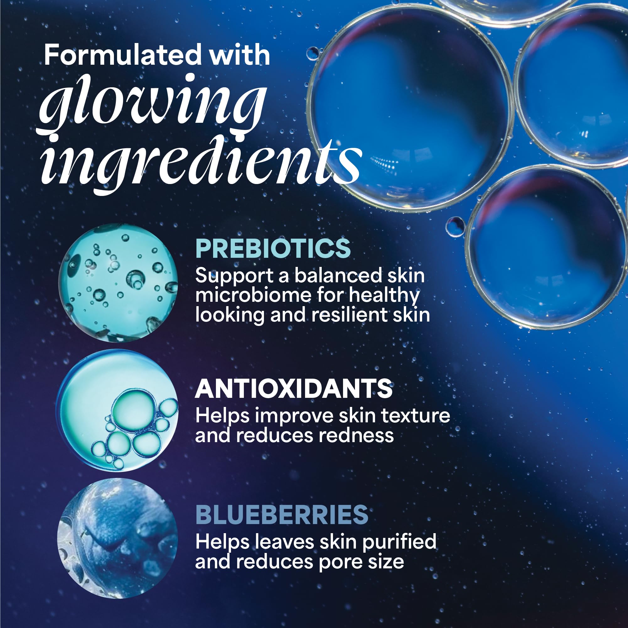 Blueberry and white tea elements shown in TULA cleanser for antioxidant support