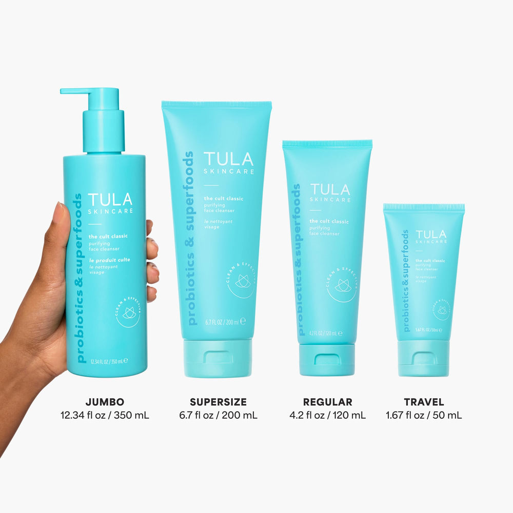 TULA Supersize packaging on countertop highlighting value and nourishing formula