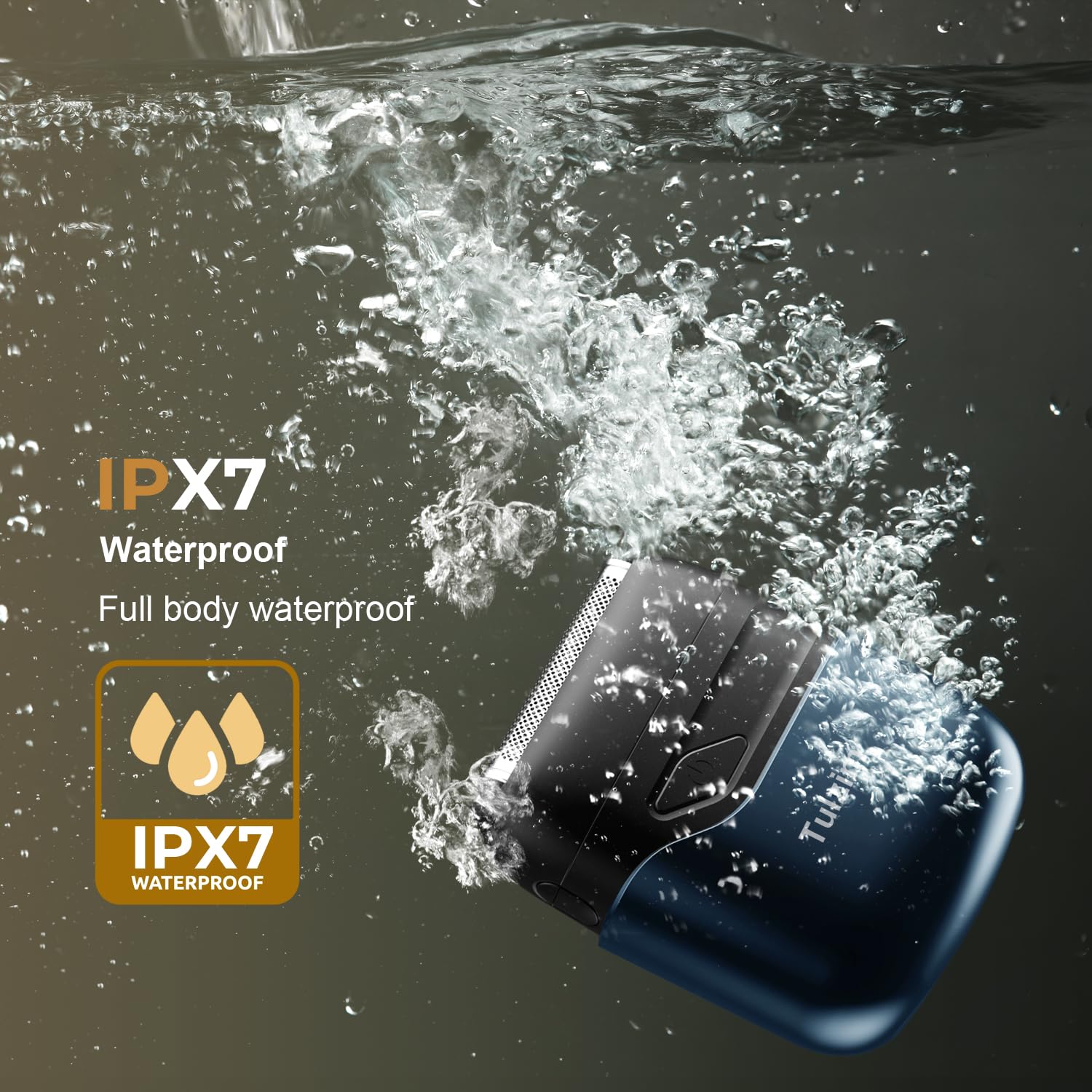 Tulzim IPX7 waterproof shaver suitable for shower use.
