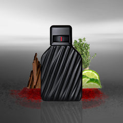 TUMI 19 Degree amber leather notes image emphasizes bold masculine scent for formal occasions.