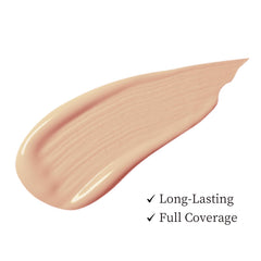 Tunbot liquid foundation SPF 50 swatch on skin illustrates natural coverage and even tone.