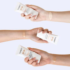 Tunbot liquid foundation SPF 50 texture application demonstrates buildable coverage.