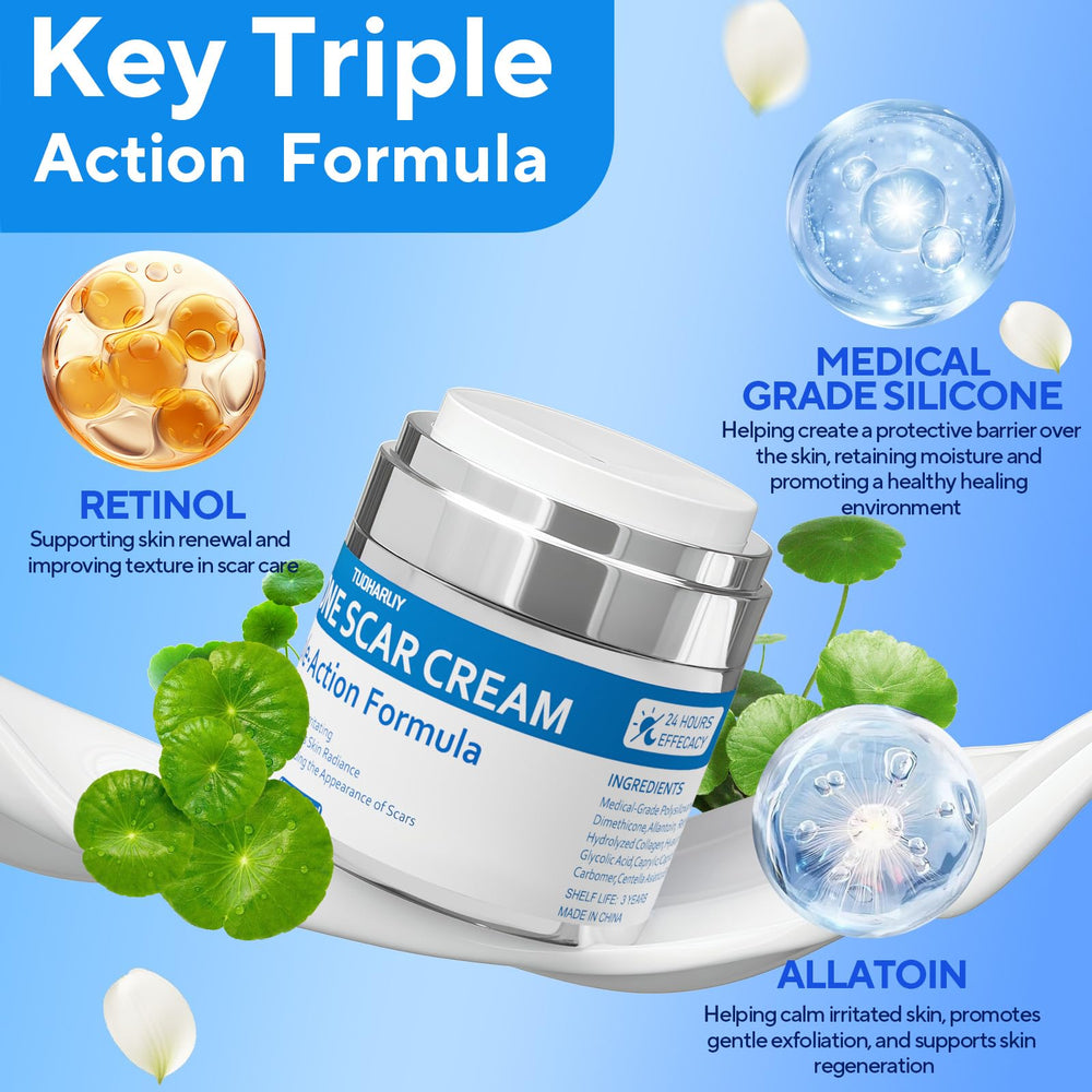 Tuoharliy Scar Cream texture close-up shows smooth, lightweight formula.