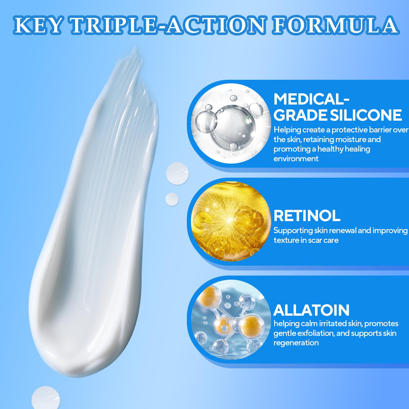 Tuoharliy silicone scar gel demonstrates streak-free application on scar area.