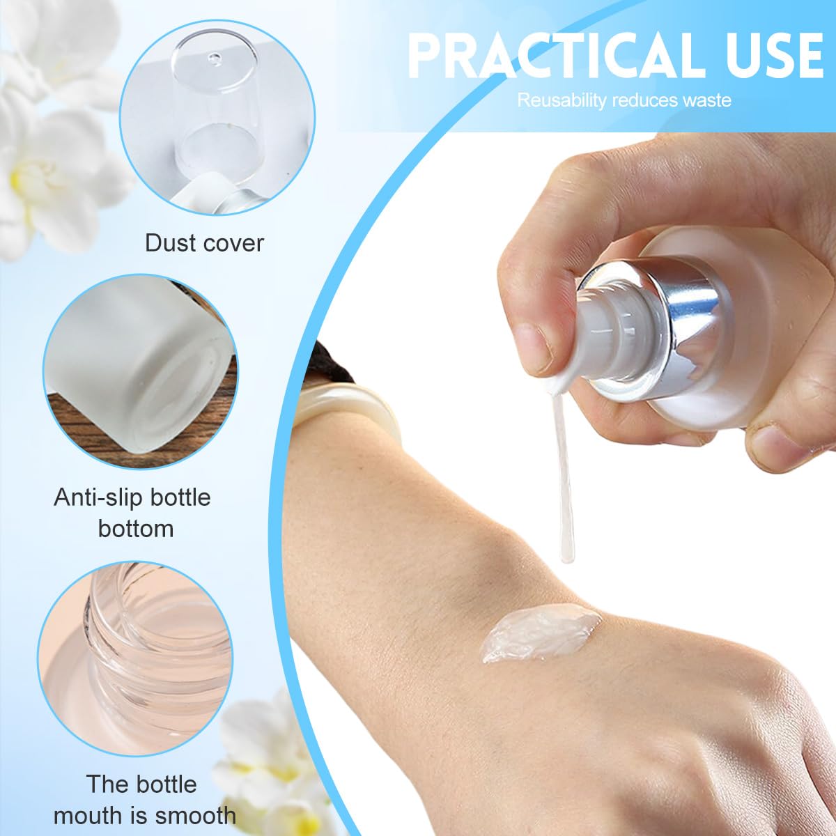 TUPSYBL translucent glass bottle-set for lotions, creams, oils