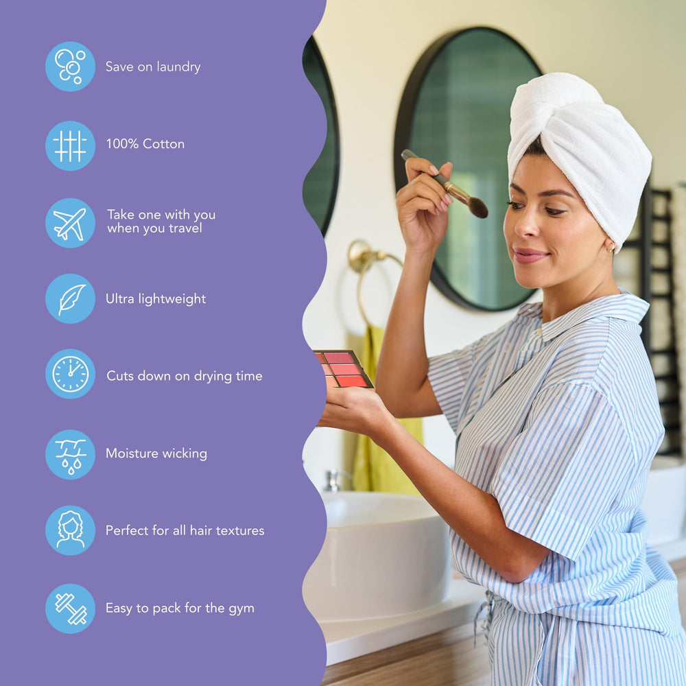 Turbie Twist hair turban with twist loop emphasizes secure hands-free styling.