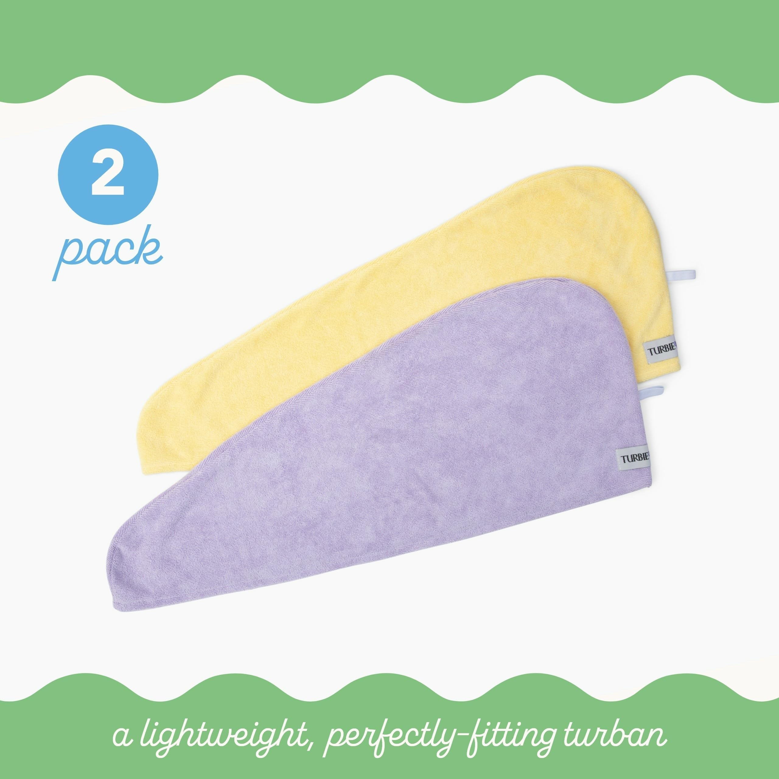 Turbie Twist lilac lemon hair wrap close-up showing anti-frizz microfiber