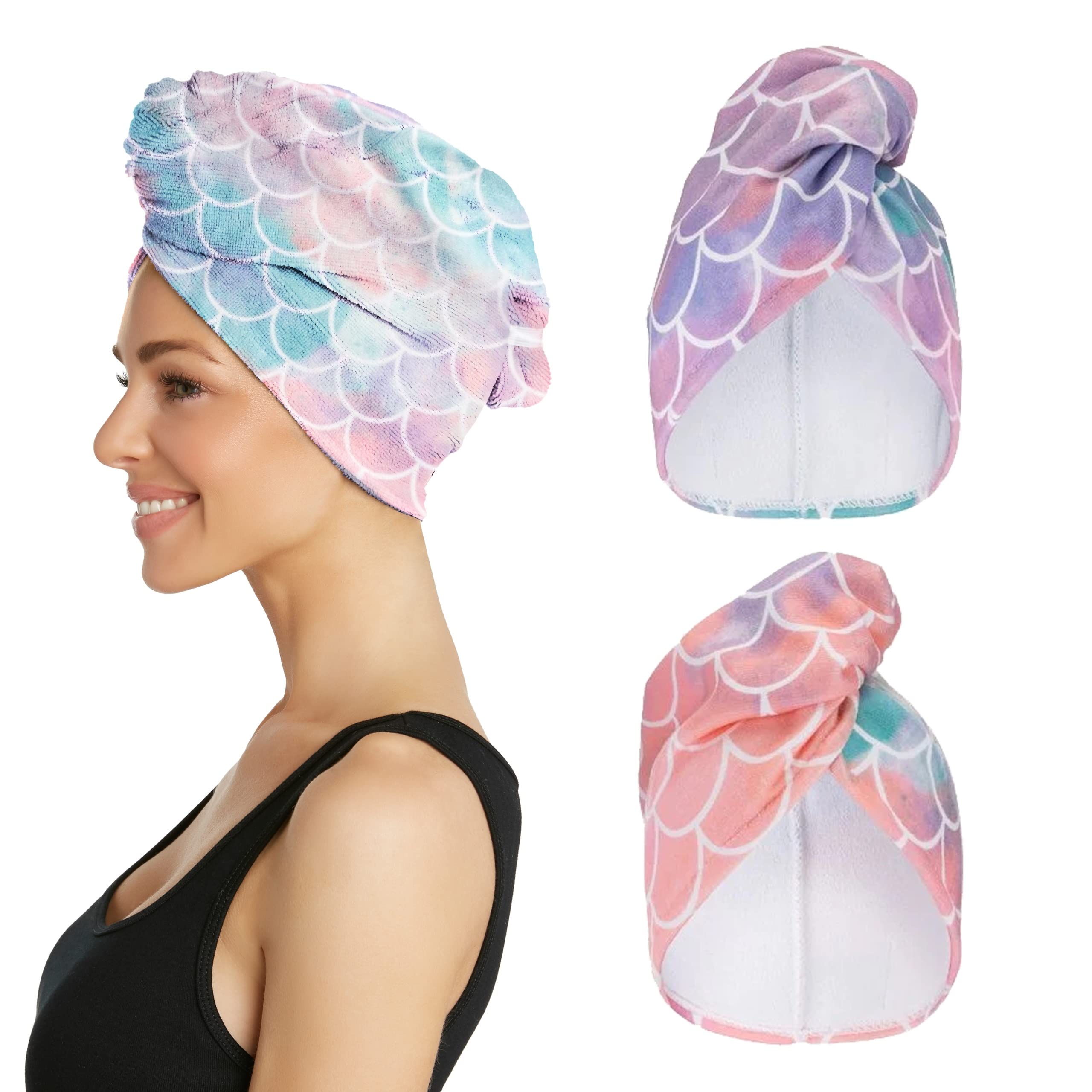 Turbie Twist Mermaid hair towel close-up showing plush microfiber for fast drying