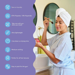 Turbie Twist microfiber towel absorbs moisture for faster post-shower routines.