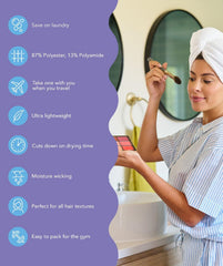 Turbie Twist absorbent microfiber hair towel for fast drying across hair types.