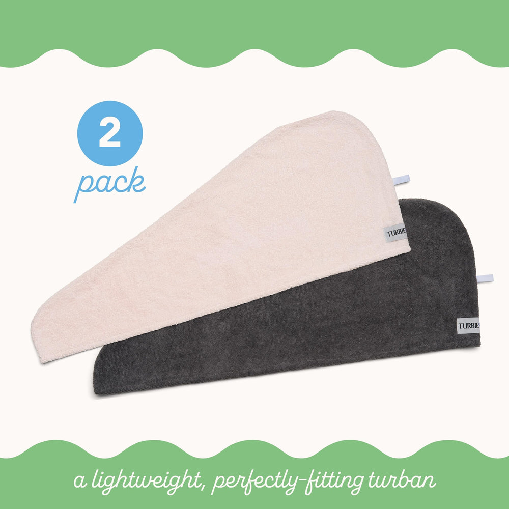 Turbie Twist hair wrap sits on head, secure twist-and-loop for travel.