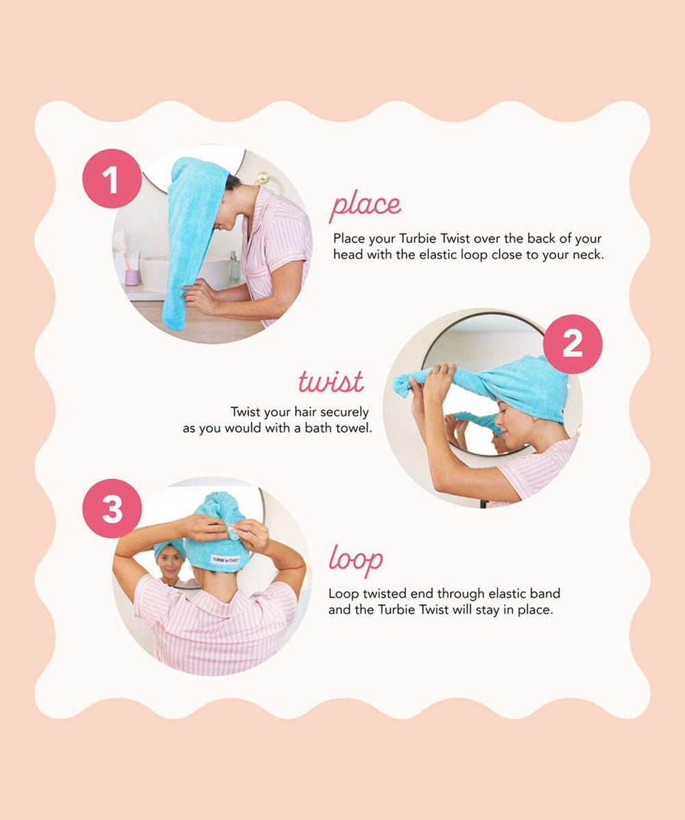 Turbie Twist hair wrap turban for straight, wavy, and curly hair.