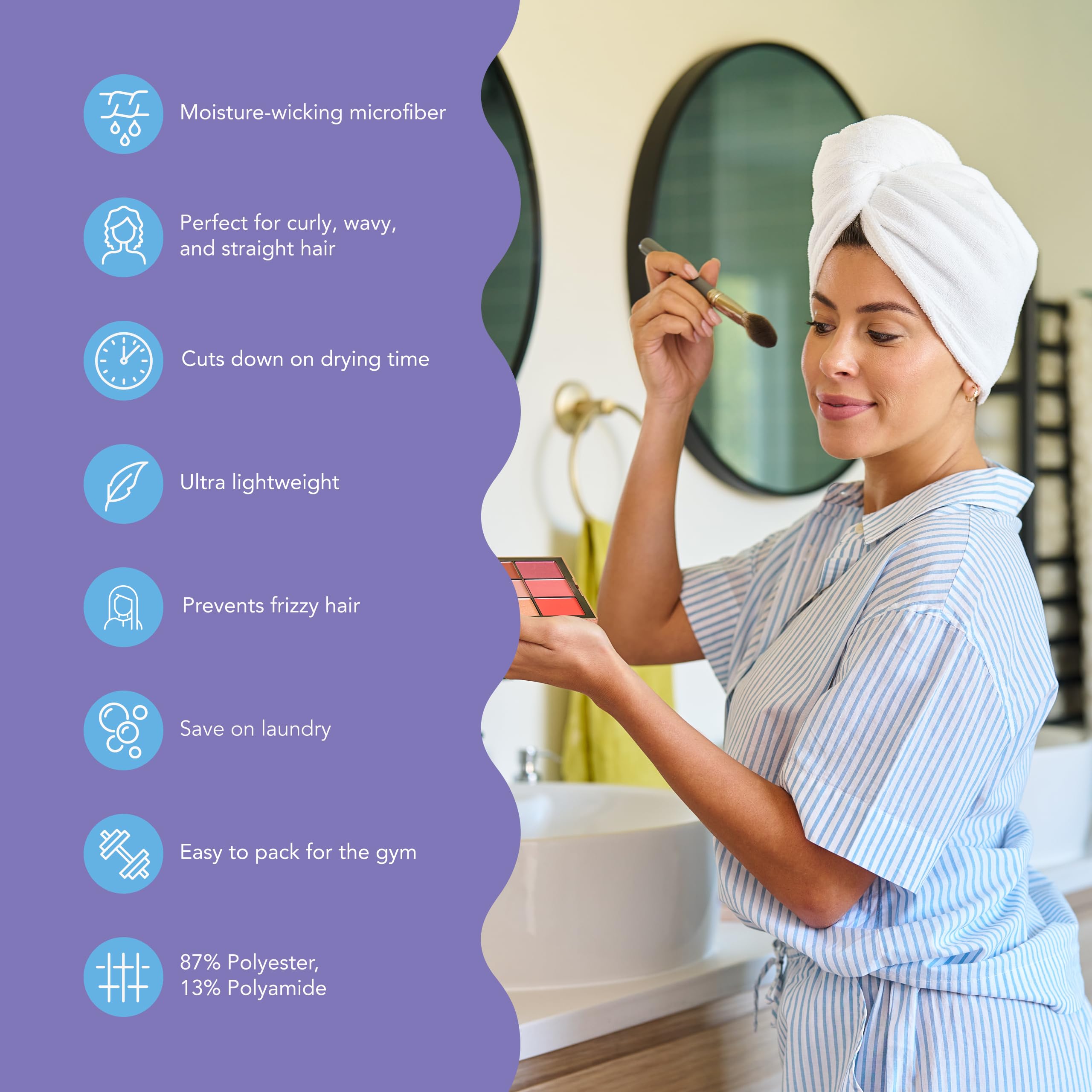 Turbie Twist travel-friendly hair wrap for on-the-go drying.