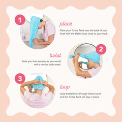 Turbie Twist twist-loop design keeps towel secure while drying.