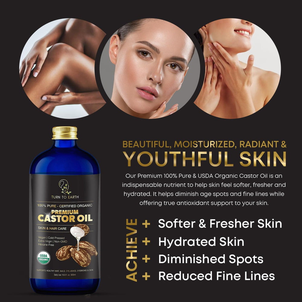TURN TO EARTH Castor Oil made in USA for premium skincare and hair care.