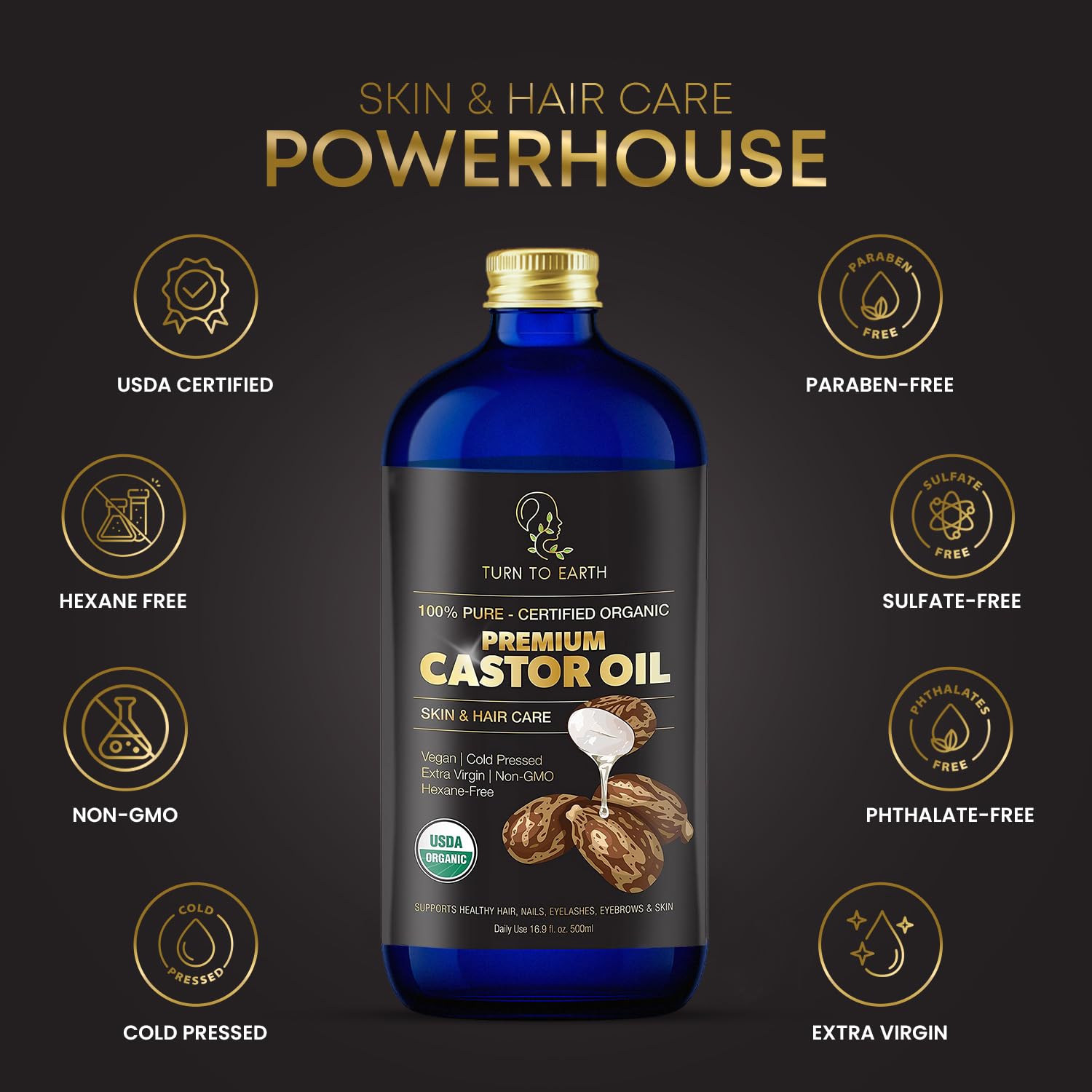 TURN TO EARTH castor oil skin hydration for a softer complexion.