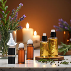 Tustao roller bottle closeup highlights precise application for essential oils.