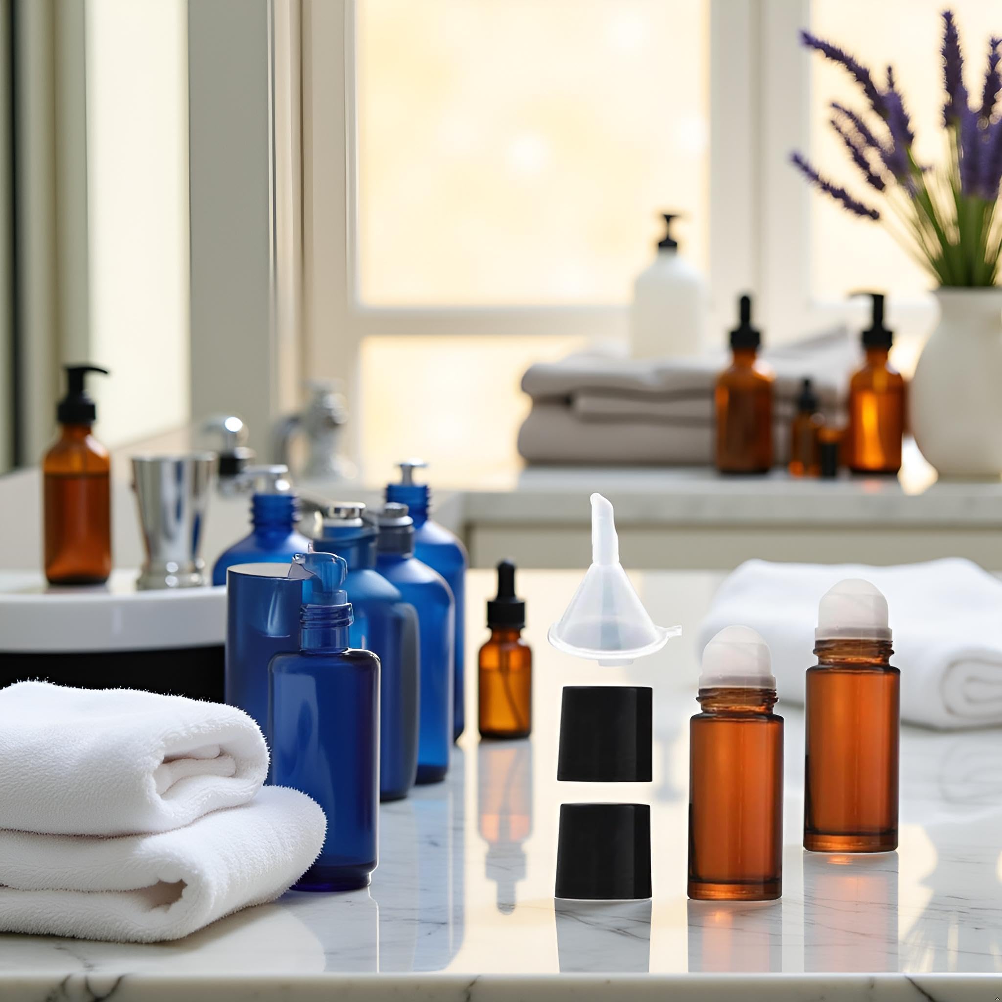 Tustao two-pack brown glass roller bottles for on-the-go routines.