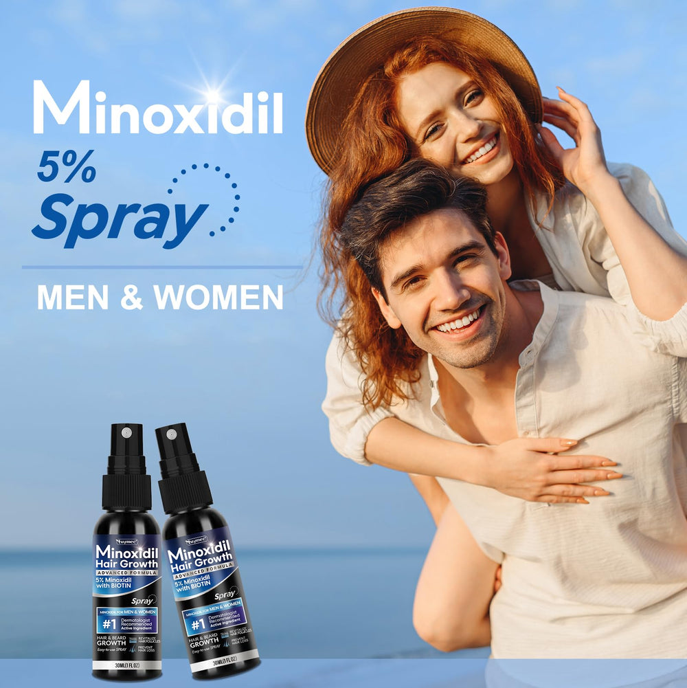 Tuymec Minoxidil packaging and spray in clean presentation.