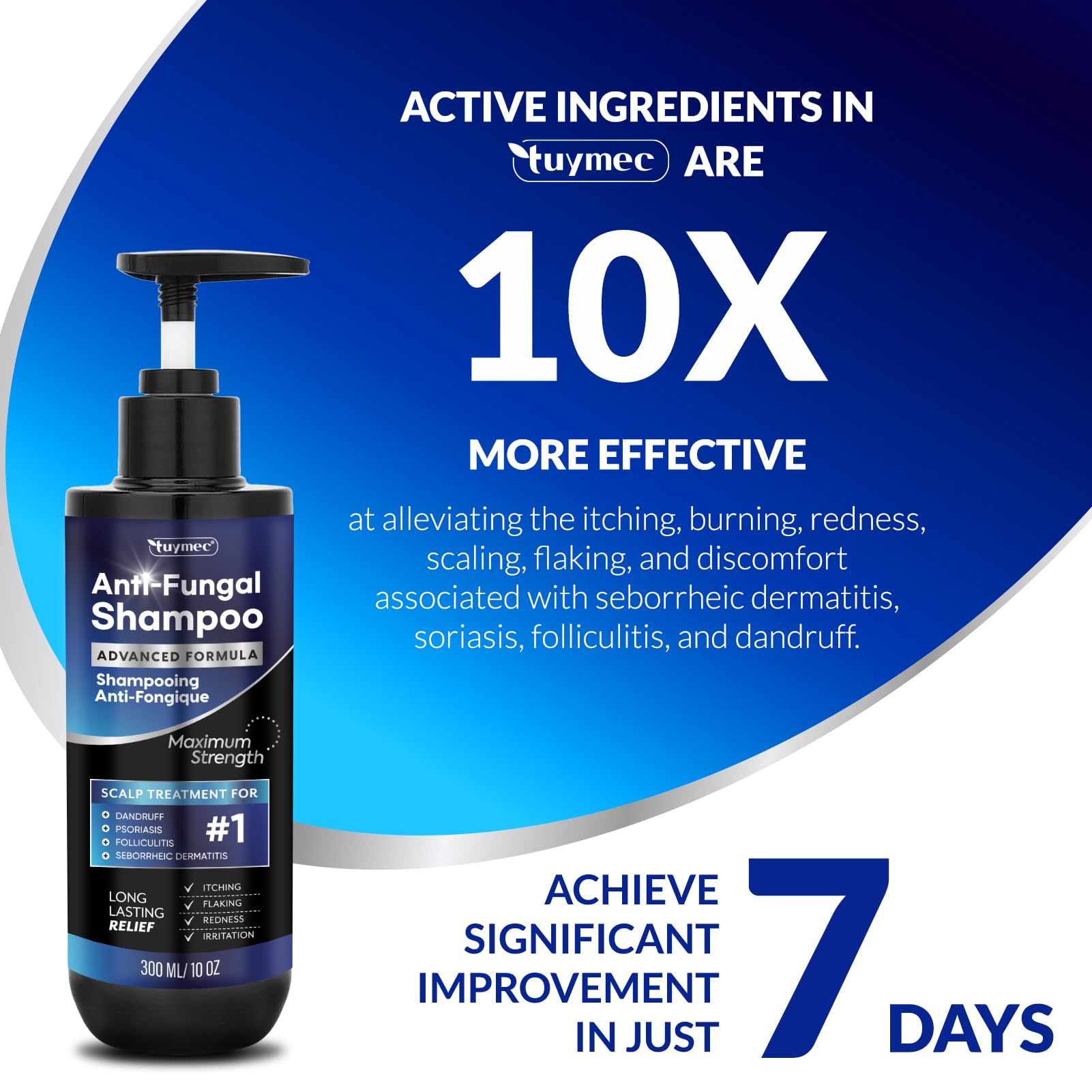 Tuymec psoriasis shampoo application on scalp with 3-5 minute ritual