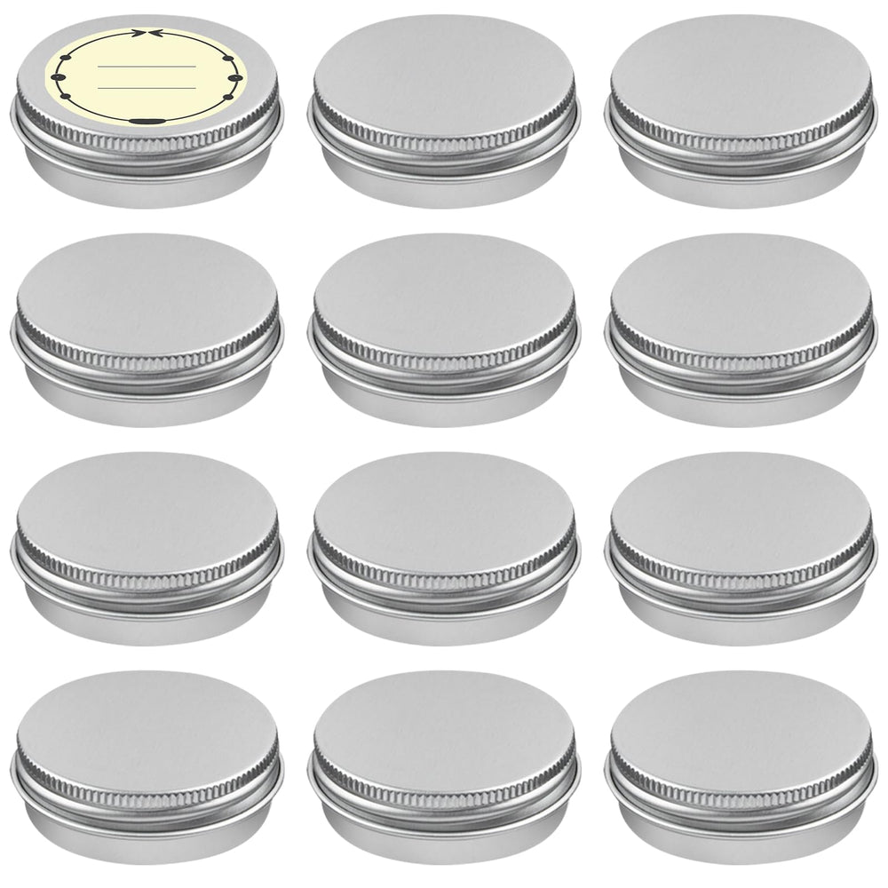 TUZAZO 12-pack 1oz aluminum tin with screw lids for travel-friendly cosmetics.