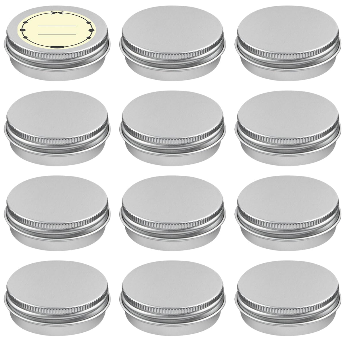 TUZAZO 12-pack 1oz aluminum tin with screw lids for travel-friendly cosmetics.