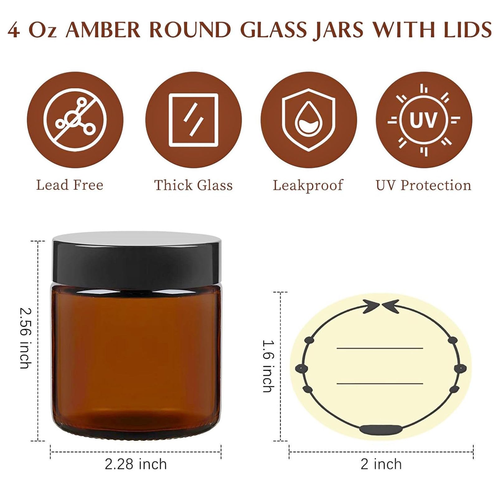 TUZAZO 4oz amber jar with black lid showing secure leakproof sealing for travel