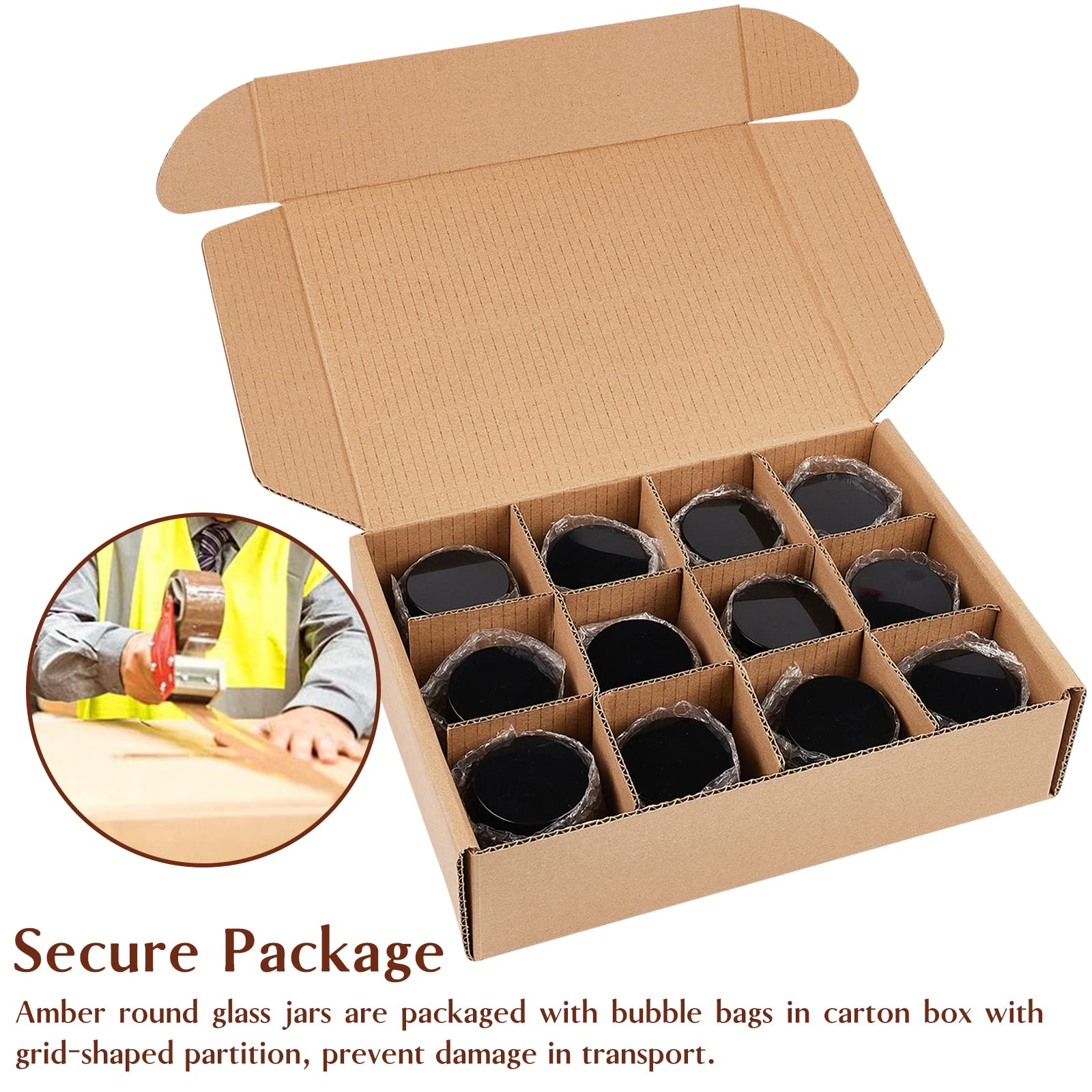 TUZAZO 4oz amber jars in a value pack with inner lids and labels