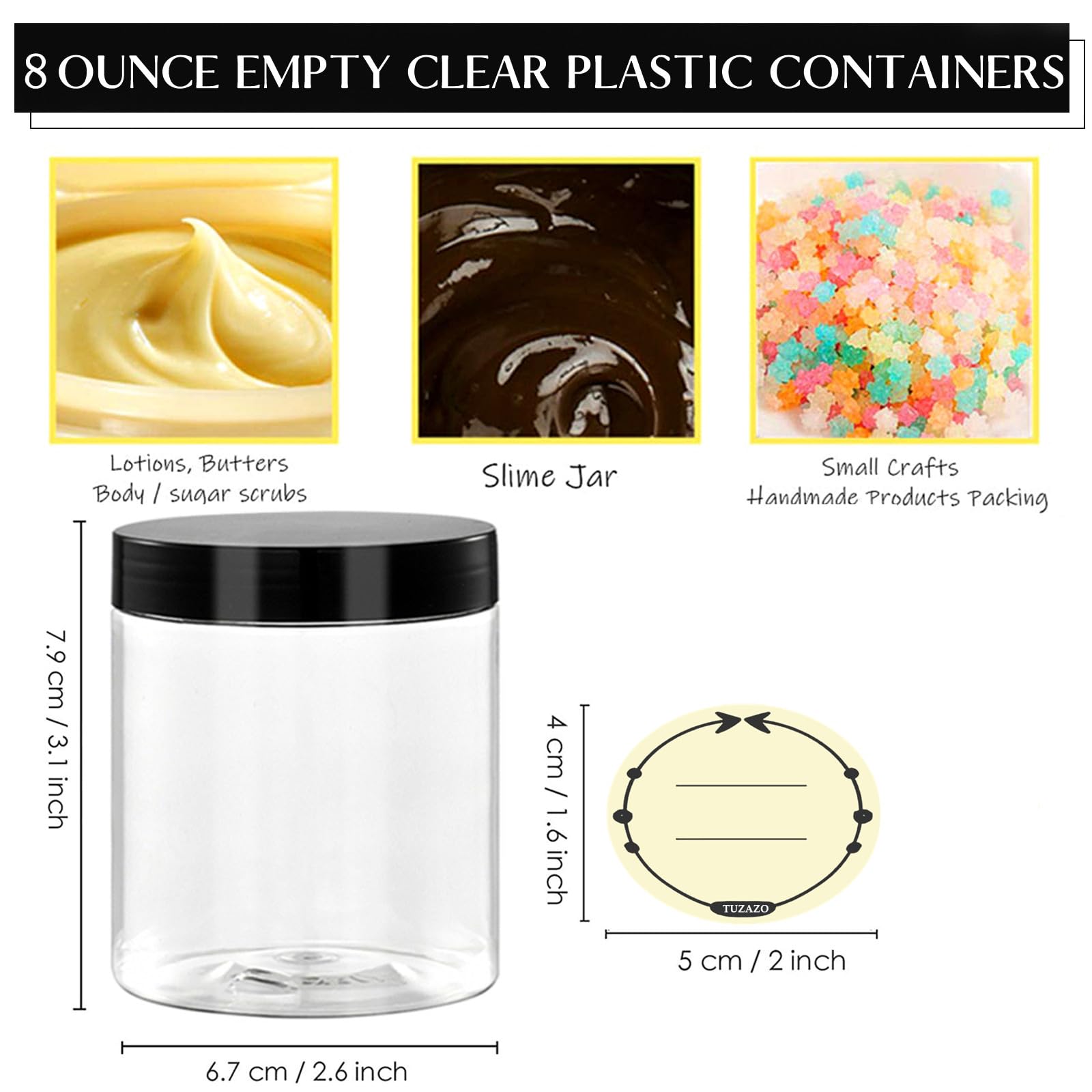 TUZAZO black lid on clear jar highlights easy identification and tidy cosmetics