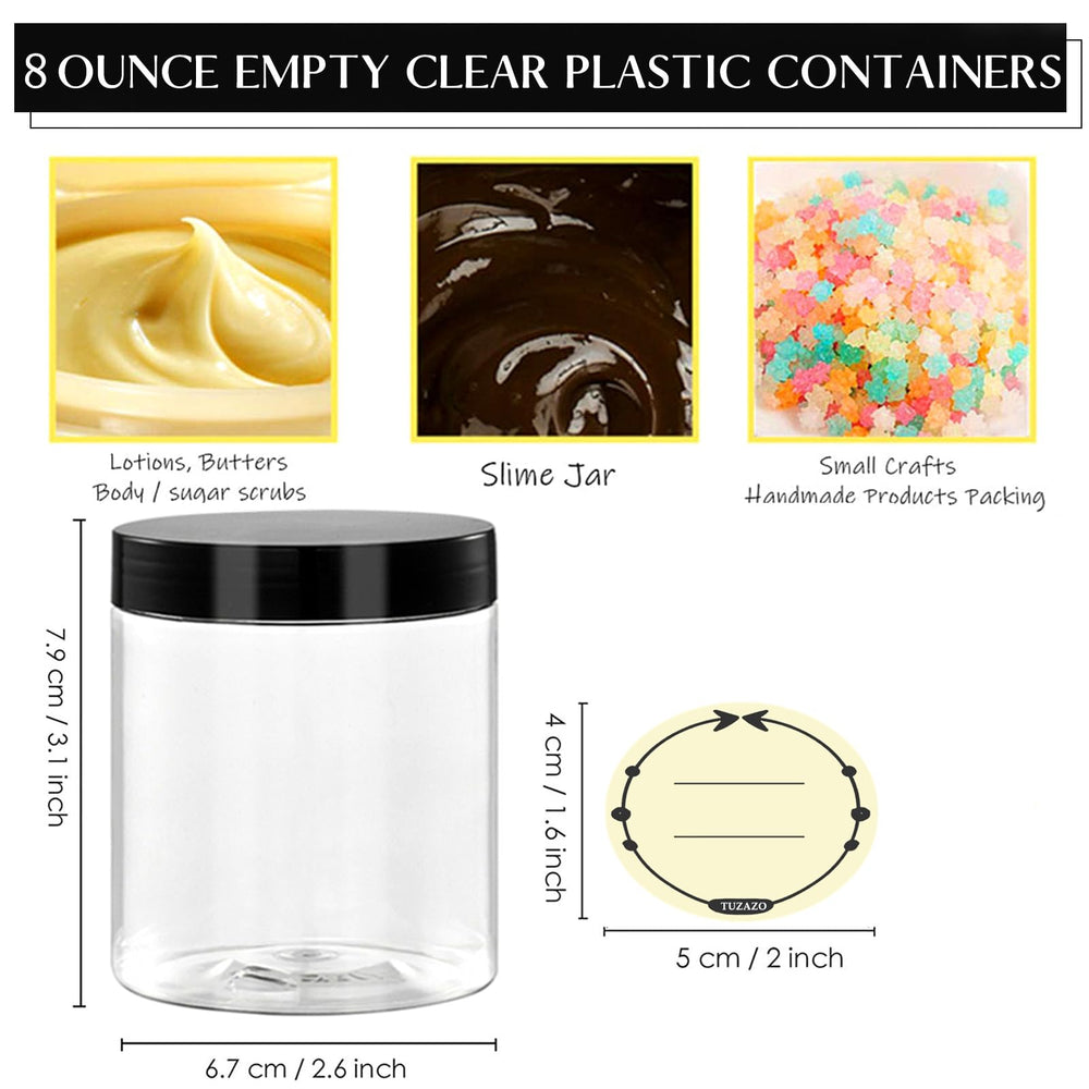 TUZAZO black lid on clear jar highlights easy identification and tidy cosmetics