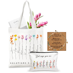 TUZELIYA Bible verse tote bag with floral art for daily encouragement