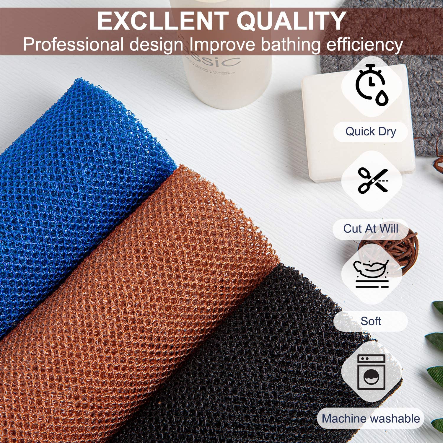 TUZIER African Net Sponge long net expands reach for back cleaning and hard-to-reach areas.