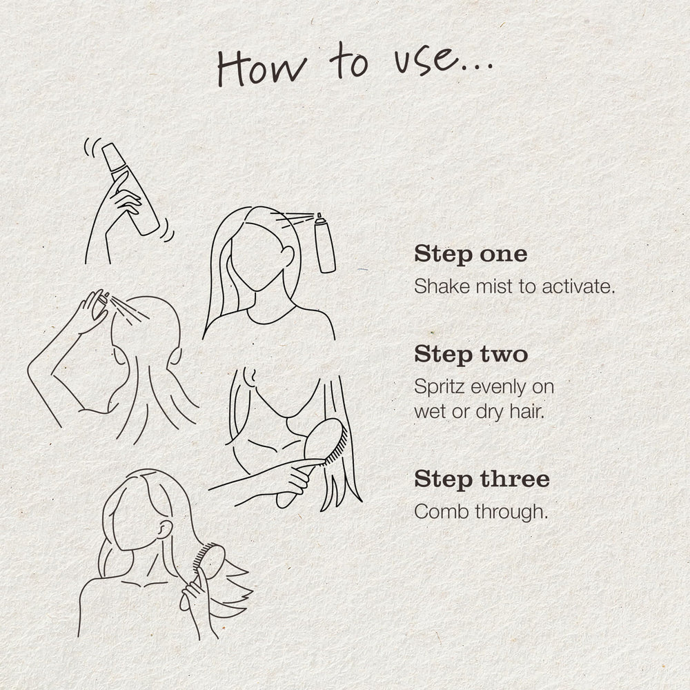 Tweak’d by Nature shine mist spray on dry hair—instant gloss and smoothness.
