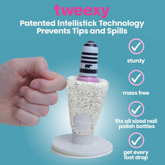 Tweexy Hinge IntelliStick technology grips smooth surface securely for mess-free polish