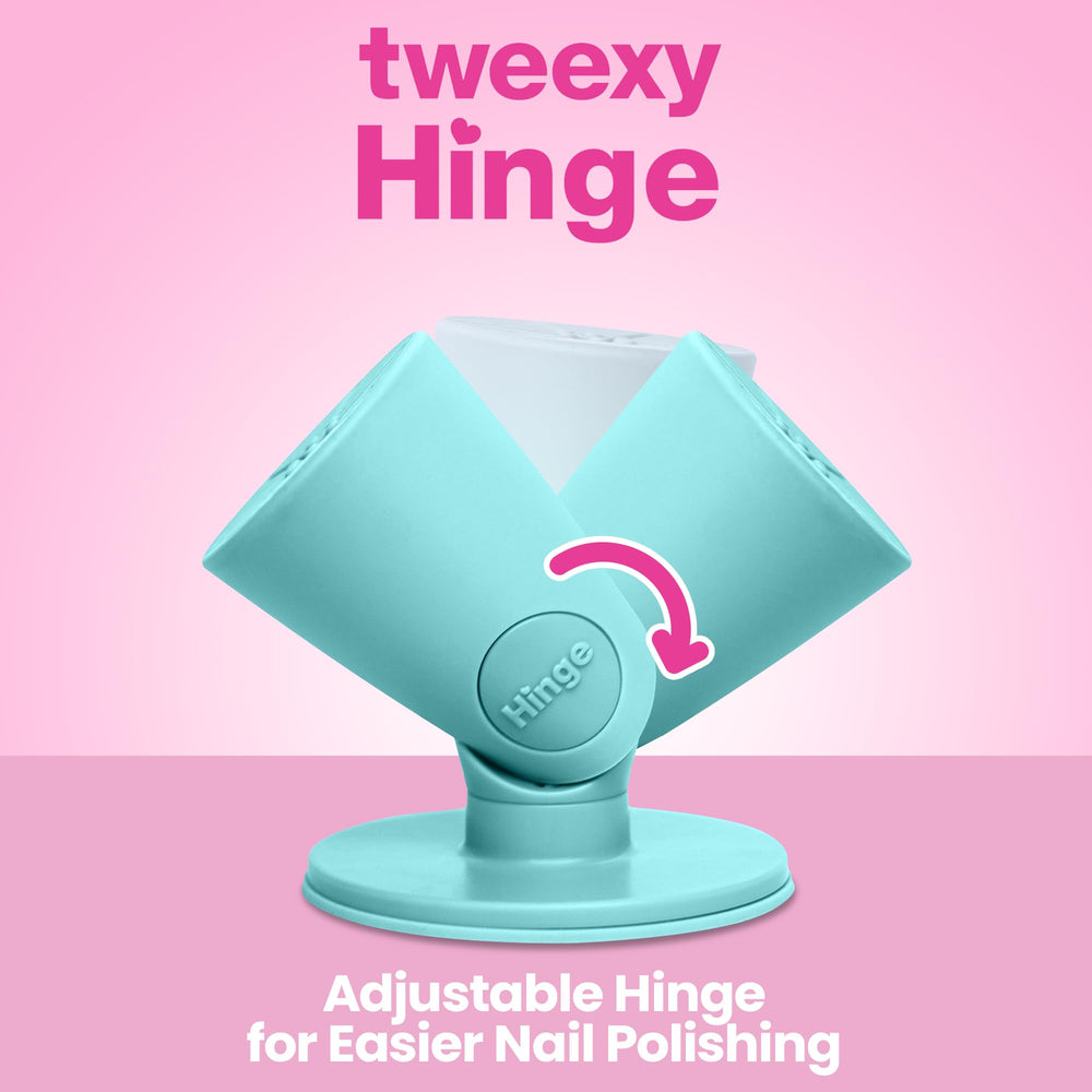 Tweexy Hinge IntelliStick technology grips surfaces for secure positioning.