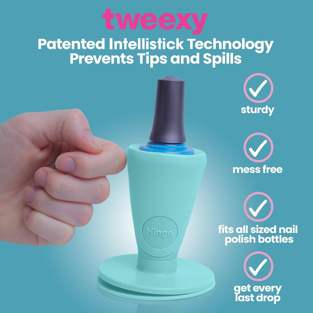 Tweexy Hinge bottle holder closeup shows silicone grip securing various bottles.